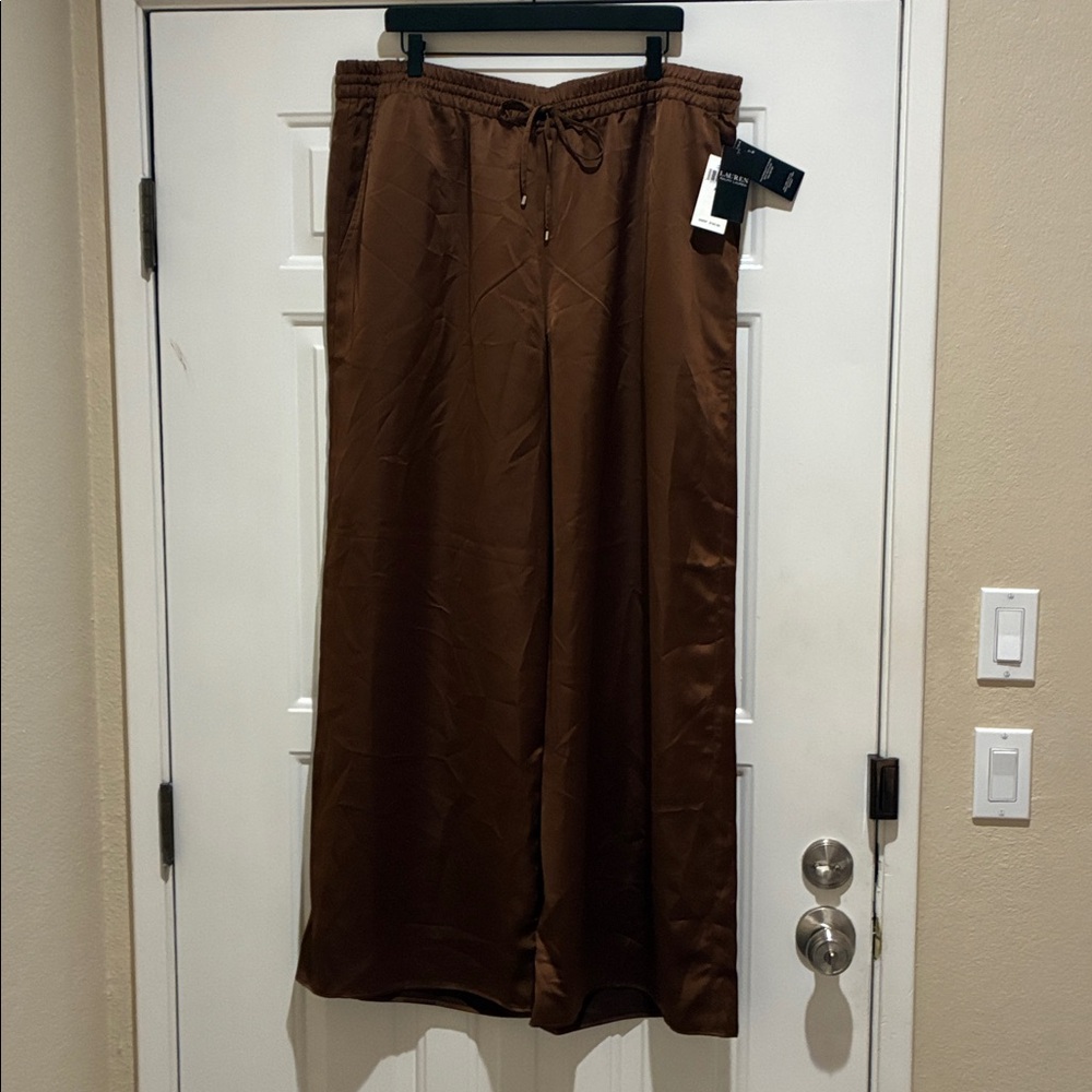 Lauren Ralph Lauren brown satin wide leg pants